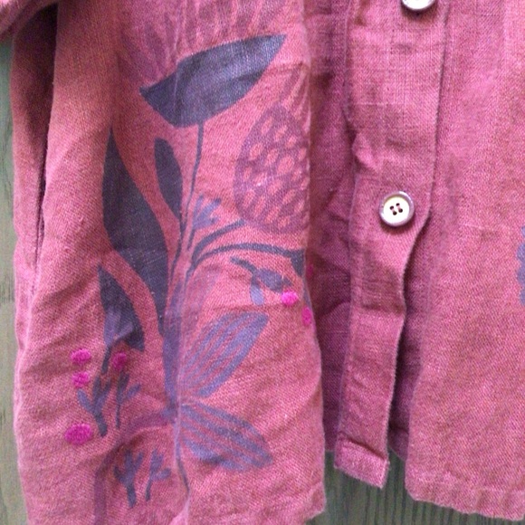 Gudrun Sjoden Red Tunic with Purple Accents, 100% linen, embroidered, sz L - Picture 5 of 13